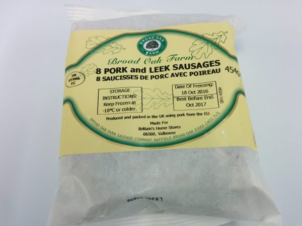 Broad Oak Farm Pork and Leek Sausages 454g